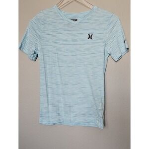Hurley Boys V-Neck T-Shirt Size M 10-12 Light Blue Space Dye 100% Cotton Tee